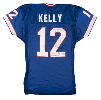 1996 Jim Kelly Game Used & Signed/Inscribed Buffalo Bills #12 Home Jersey Used on 11/3/96 - 200 Passing Yards & 1 Rushing TD (Jim Kelly Enterprises COA & Beckett)